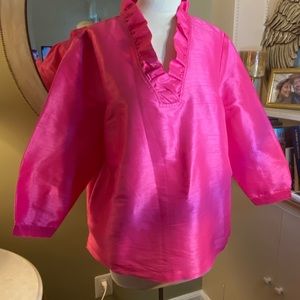 Crown & Ivy ruffle blouse. Hot pink. Bracelet sleeve.   Size 16 Aprox NWOT